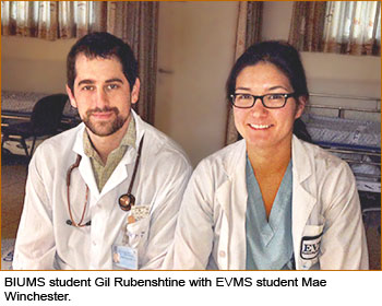 BIUMS student Gil Rubenshtine with EVMS student Mae Winchester.
