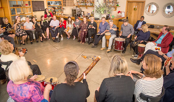 Making good vibrations, the group keeps up the beat with a variety of drums, under the "tutelage" of Dr. Avi Gilboa, Chairman of BIU's Department of Music