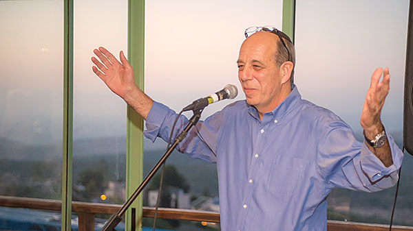 Concluding words as the sun sets in the mountain: BIU President Prof. Arie Zaban bids farewell to overseas guests, expressing his hope to see them at next year's BOT meetings that are scheduled for May 31 – June 5, 2019